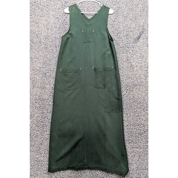 90s Christopher Banks Corduroy Jumper Maxi Dress Size S Y2K Pockets VTG Green - Picture 1 of 9